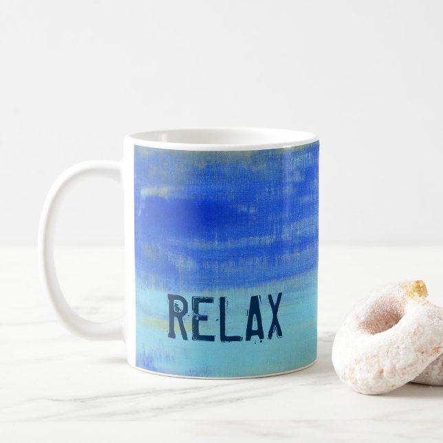 Relaxing Blue Turquiose Nautical Abstract Art Coffee Mug (With Donut)