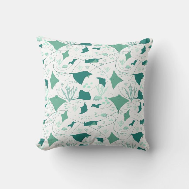 Relaxing Blue White Stingrays Coral Reef Ocean Cushion (Front)
