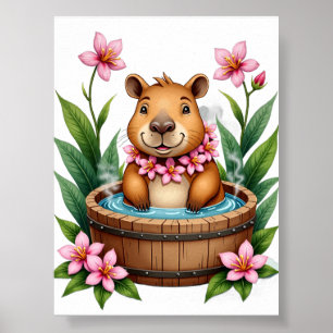 Relaxing Capybara Hot Tub Cosy Spa Day Tropical Vi Poster