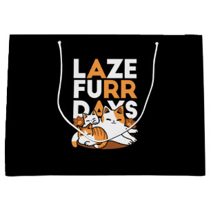Relaxing Cat Art - 'Laze Furr Days' for Cat Lovers Large Gift Bag