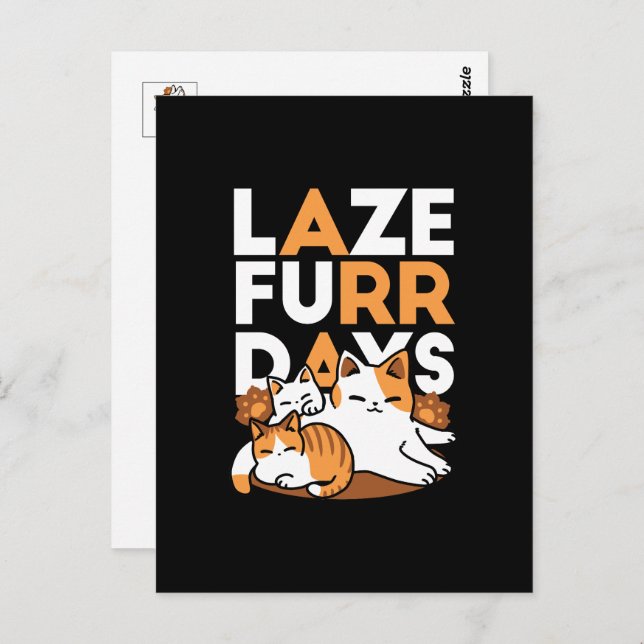Relaxing Cat Art - 'Laze Furr Days' for Cat Lovers Postcard (Front/Back)