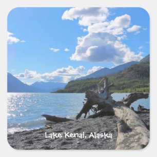 Relaxing Day Driftwood Shore Lake Kenai Alaska Square Sticker