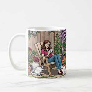 Relaxing Day   Women with Coffee, Cats and Plants Coffee Mug