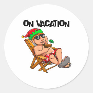 Relaxing Elf On Summer Vacation On Beach Christmas Classic Round Sticker