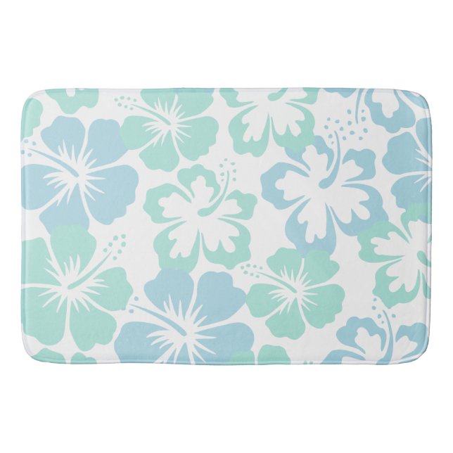 Relaxing floral blue hibiscus bath mat (Front)