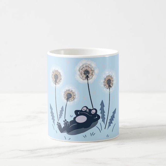 Relaxing Frog Among Dandelions Coffee Mug (Center)