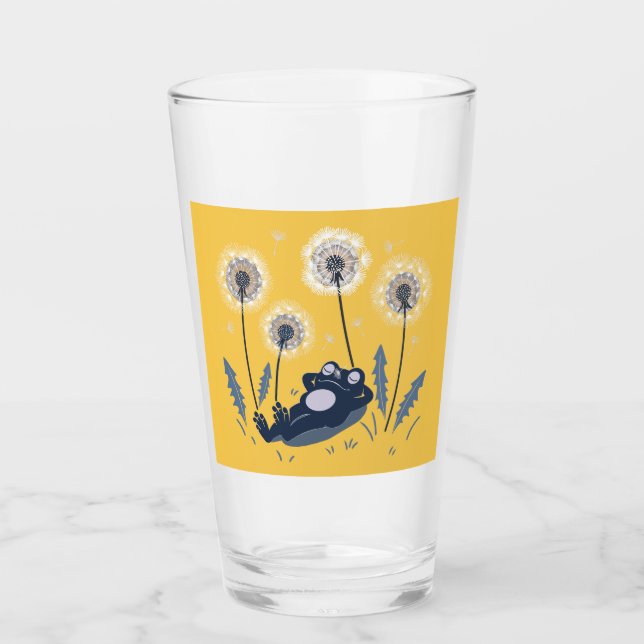 Relaxing Frog Among Dandelions Glass (Front)