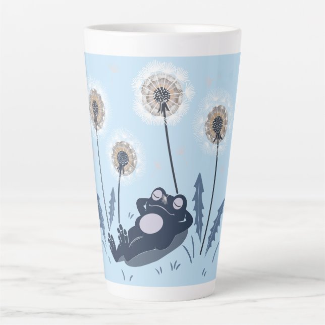 Relaxing Frog Among Dandelions Latte Mug (Front)
