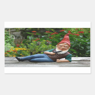 Relaxing Gnome with Santa Cap Rectangular Sticker