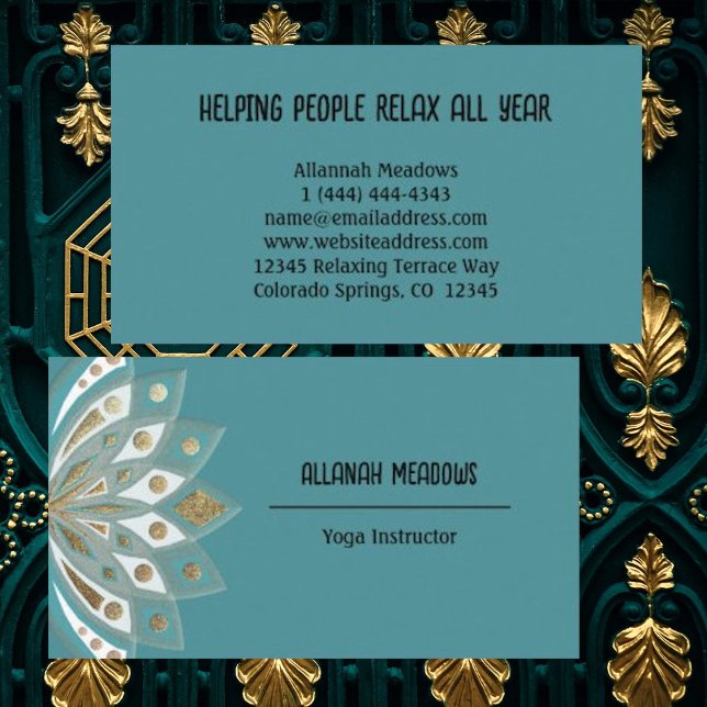 Relaxing Gold and Aqua Lotus Flower Business Card (Creator Uploaded)