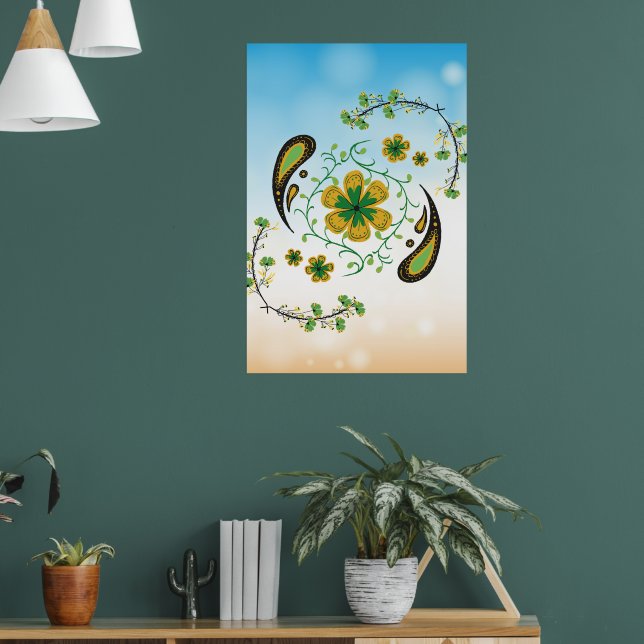 Relaxing Green Yellow Floral Poster (Living Room 1)