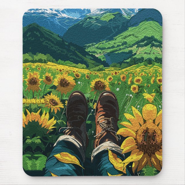 Relaxing in Sunflower Paradise Mouse Mat (Front)