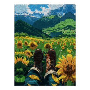 Relaxing in Sunflower Paradise Poster