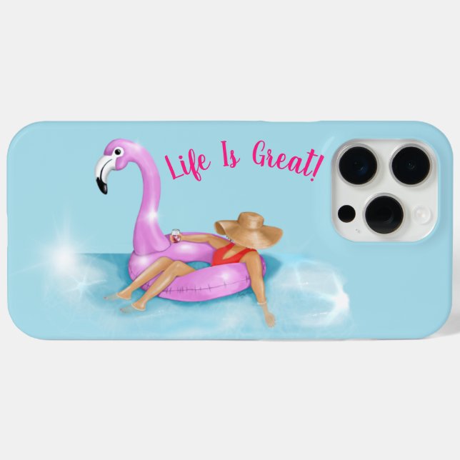 Relaxing in the pool on a hot pink flamingo float Case-Mate iPhone case (Back (Horizontal))
