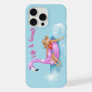 Relaxing in the pool on a hot pink flamingo float iPhone 15 pro max case