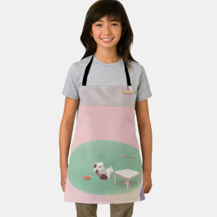 Relaxing Kitten in Living Room Apron