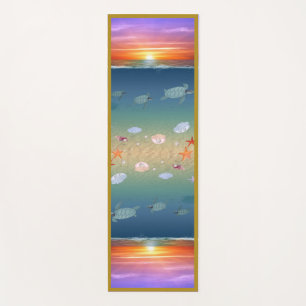 Relaxing ocean sunrise, turtles, stars & pearls yoga mat