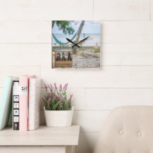 Relaxing on the beach  photo  square wall clock