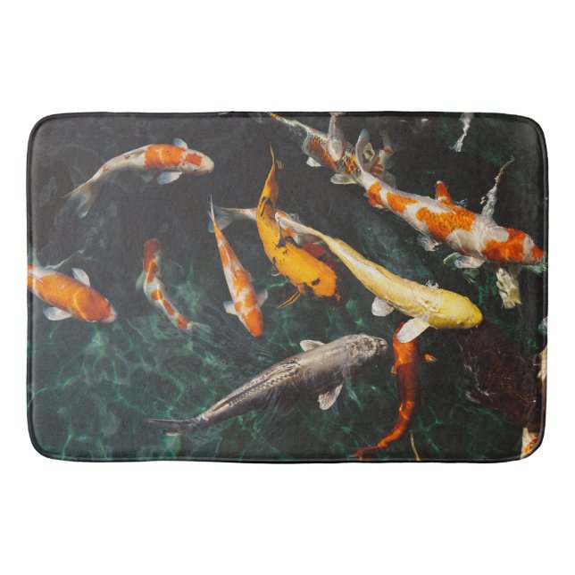 Relaxing Orange & White Asian Koi Fish Pond Bath Mat (Front)
