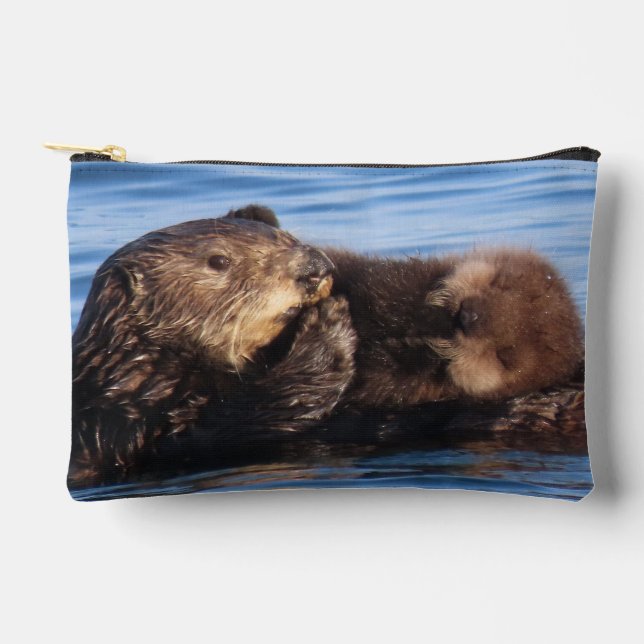 Relaxing Sea Otter Pup and Mom Accessory Pouch (Front)