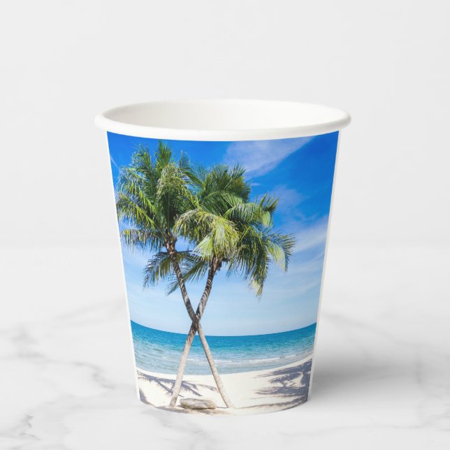 Relaxing Seascape View with Palms on the Beach Paper Cups (Front)