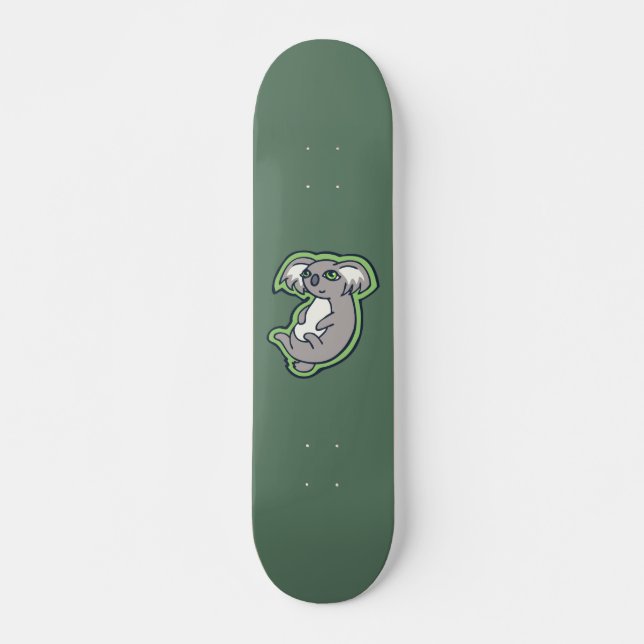 Relaxing Smile Grey Koala Green Drawing Design Skateboard (Front)