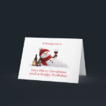 Relaxing Snowman with Wine Christmas Birthday Holiday Card<br><div class="desc">Celebrate a birthday at Christmas. A humourous and relaxed Christmas card featuring a laid-back snowman reclining in the snow, enjoying a glass of wine. Perfect for those who love a fun, modern twist on traditional festive greetings, this design captures the spirit of unwinding during the holiday season. With a lighthearted,...</div>