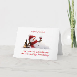 Relaxing Snowman with Wine Christmas Birthday Holiday Card
