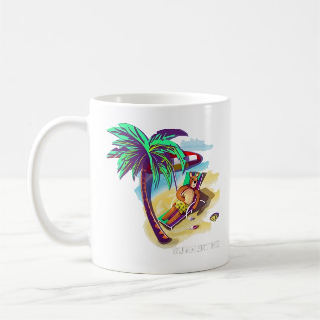 Relaxing Summer Bear on Tropical Beach Coffee Mug (Left)