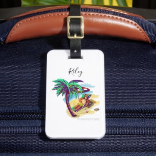 Relaxing Summer Bear on Tropical Beach Luggage Tag
