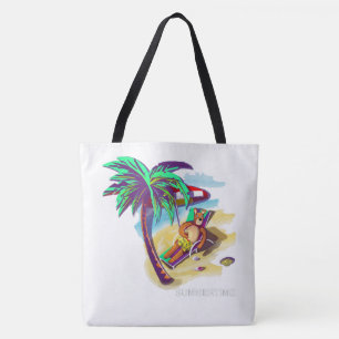 Relaxing Summer Bear on Tropical Beach Tote Bag