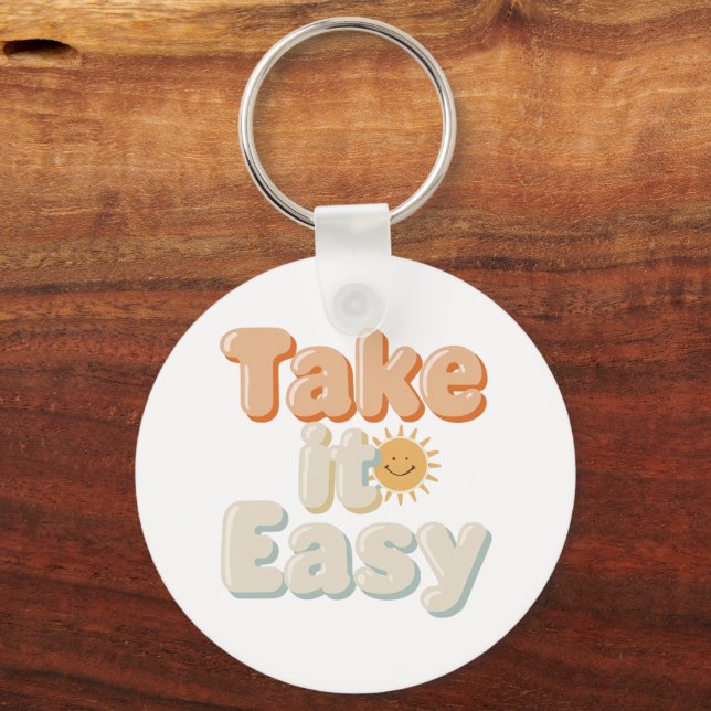 Relaxing "Take It Easy" with Smiling Sun Key Ring (Front)