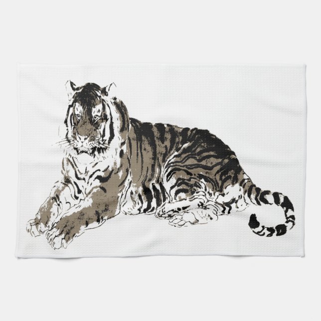 Relaxing Tiger American MoJo Kitchen Towel (Horizontal)