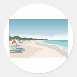 Relaxing Tropical Beach Scene Classic Round Sticker