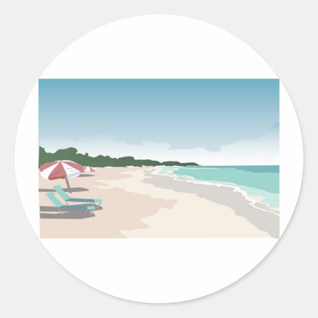 Relaxing Tropical Beach Scene Classic Round Sticker (Front)