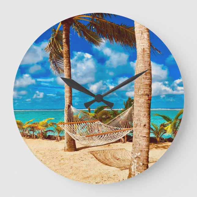 Relaxing Tropical Caribbean Island Beach Large Clock (Front)