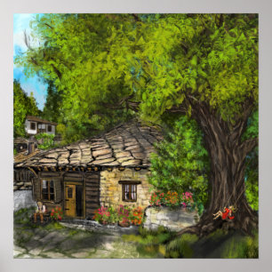 Relaxing Village Family Life Poster Print Painting