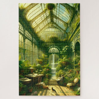 Relaxing Waterfall Greenhouse Vintage Nature Scene Jigsaw Puzzle