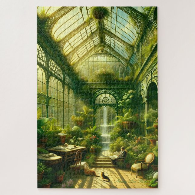 Relaxing Waterfall Greenhouse Vintage Nature Scene Jigsaw Puzzle (Vertical)