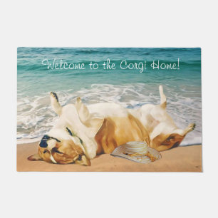 Relaxing Welsh Corgi on the Beach Doormat
