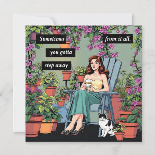 Relaxing with Coffee, Cats and Plants Card