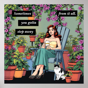 Relaxing with Coffee, Cats and Plants Poster