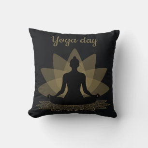 Relaxing Yoga Day Pose Semi-Silhouette on Mandala Cushion