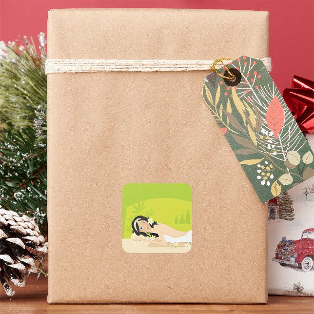 Relaxing Zen Spa Woman Tropical Wellness Square Sticker (Creator Uploaded)