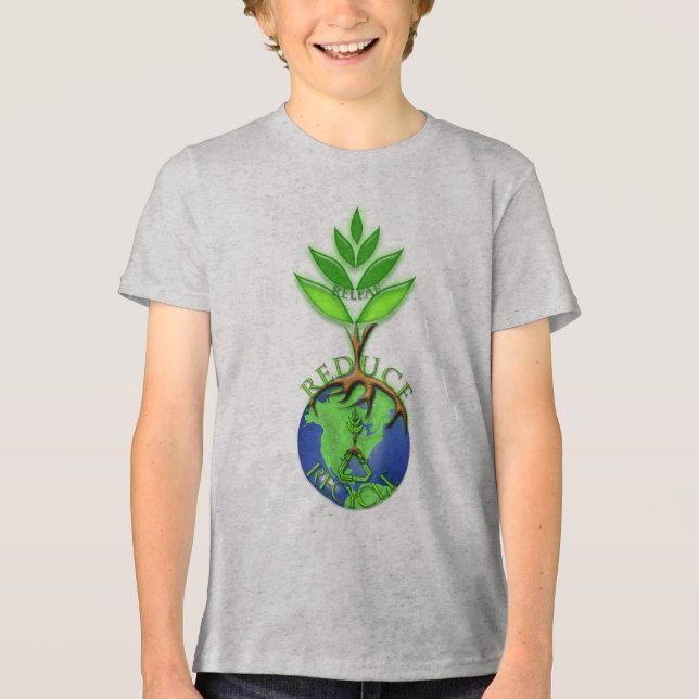 Releaf Reduce Recycle Giant Tree Embracing Earth Tri-Blend Shirt (Front)