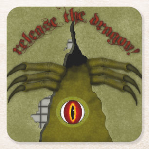 Release The Dragon! Digital Art Square Paper Coaster