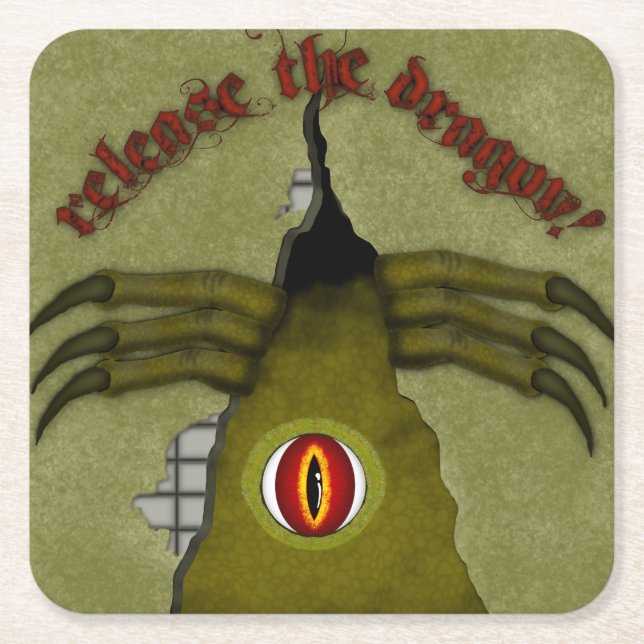 Release The Dragon! Digital Art Square Paper Coaster (Front)
