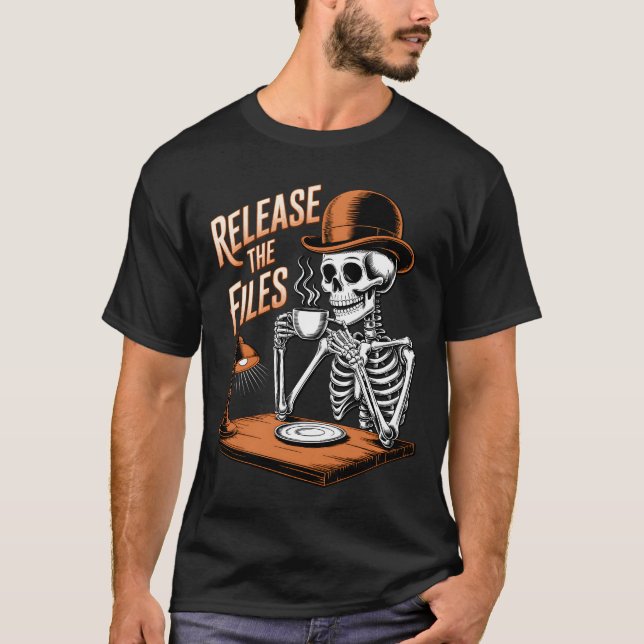 Release The Files Skeleton Drink Coffee Under Lamp T-Shirt (Front)