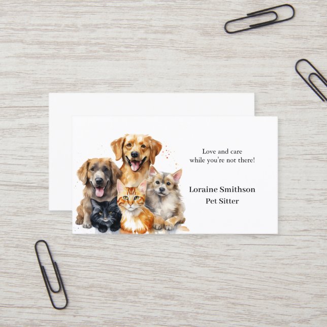 Reliable Pet Sitter Care Take Care Business Card (Front/Back In Situ)
