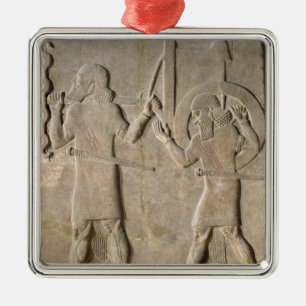 Relief depecting two soldiers metal tree decoration